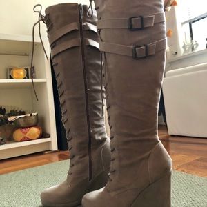 NWOT knee high wedge  boots 4” heel.